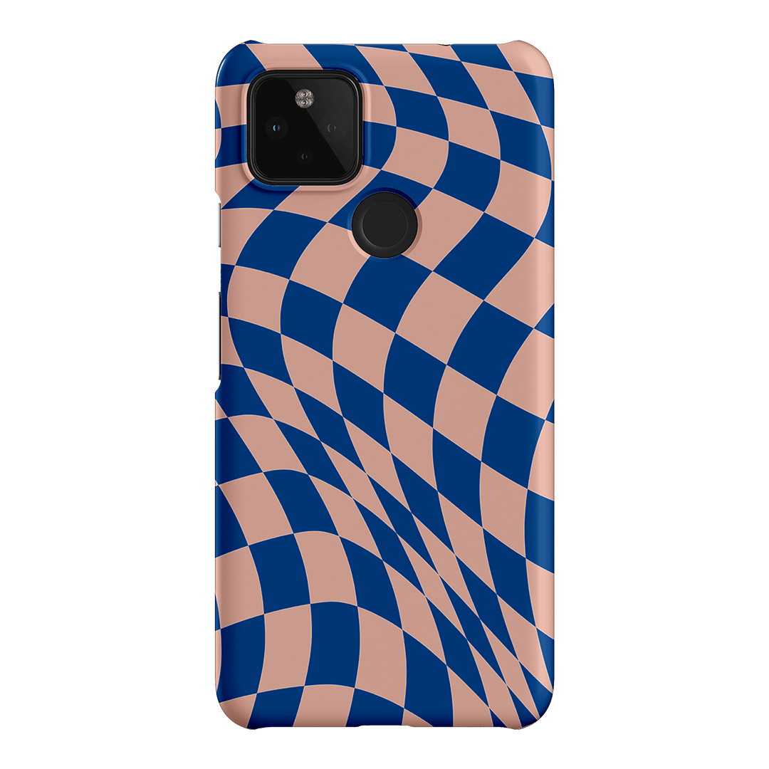 Wavy Check Cobalt on Blush Matte Case Matte Phone Cases Google Pixel 4A 5G / Snap by The Dairy - The Dairy