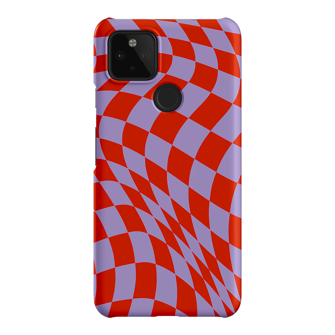 Wavy Check Scarlet on Lilac Matte Case Matte Phone Cases Google Pixel 4A 5G / Snap by The Dairy - The Dairy