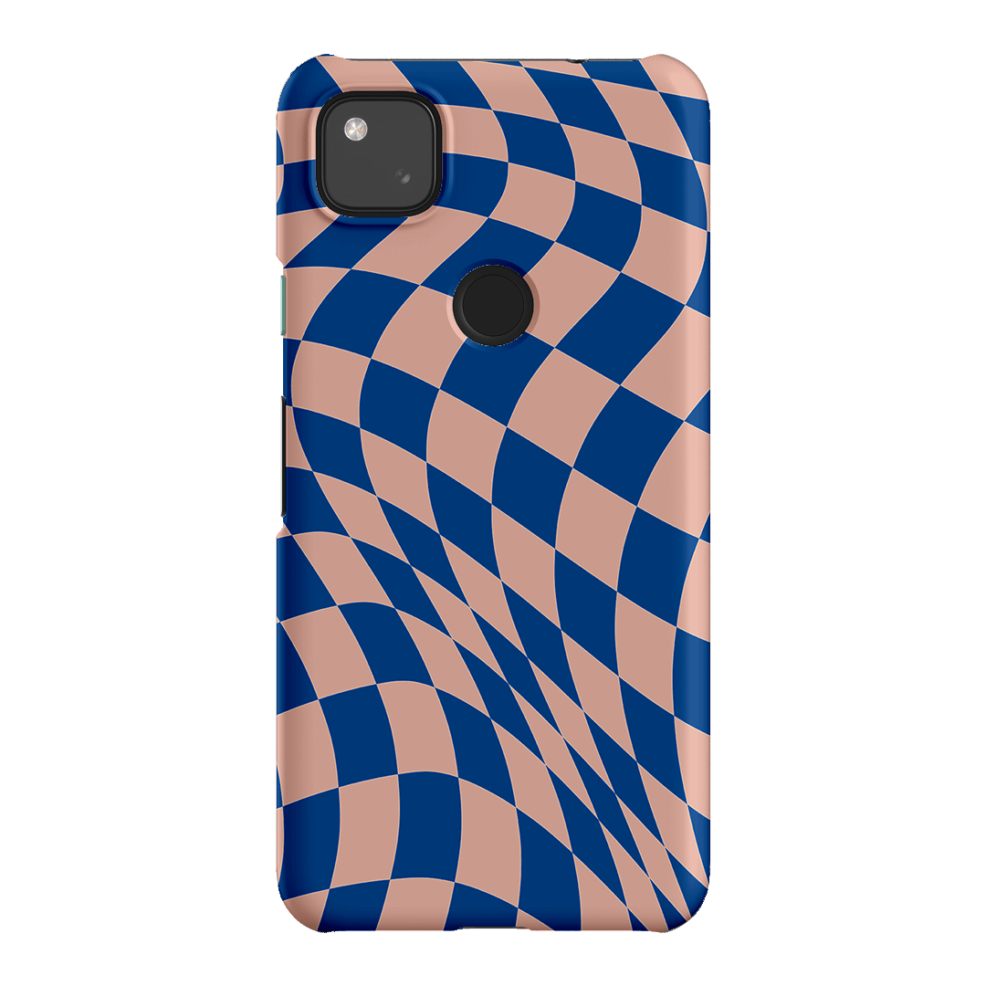 Wavy Check Cobalt on Blush Matte Case Matte Phone Cases Google Pixel 4A 4G / Snap by The Dairy - The Dairy
