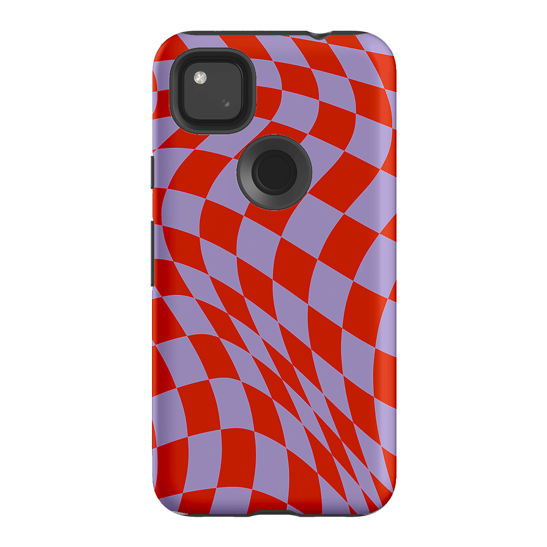 Wavy Check Scarlet on Lilac Matte Case Matte Phone Cases Google Pixel 4A 4G / Armoured by The Dairy - The Dairy