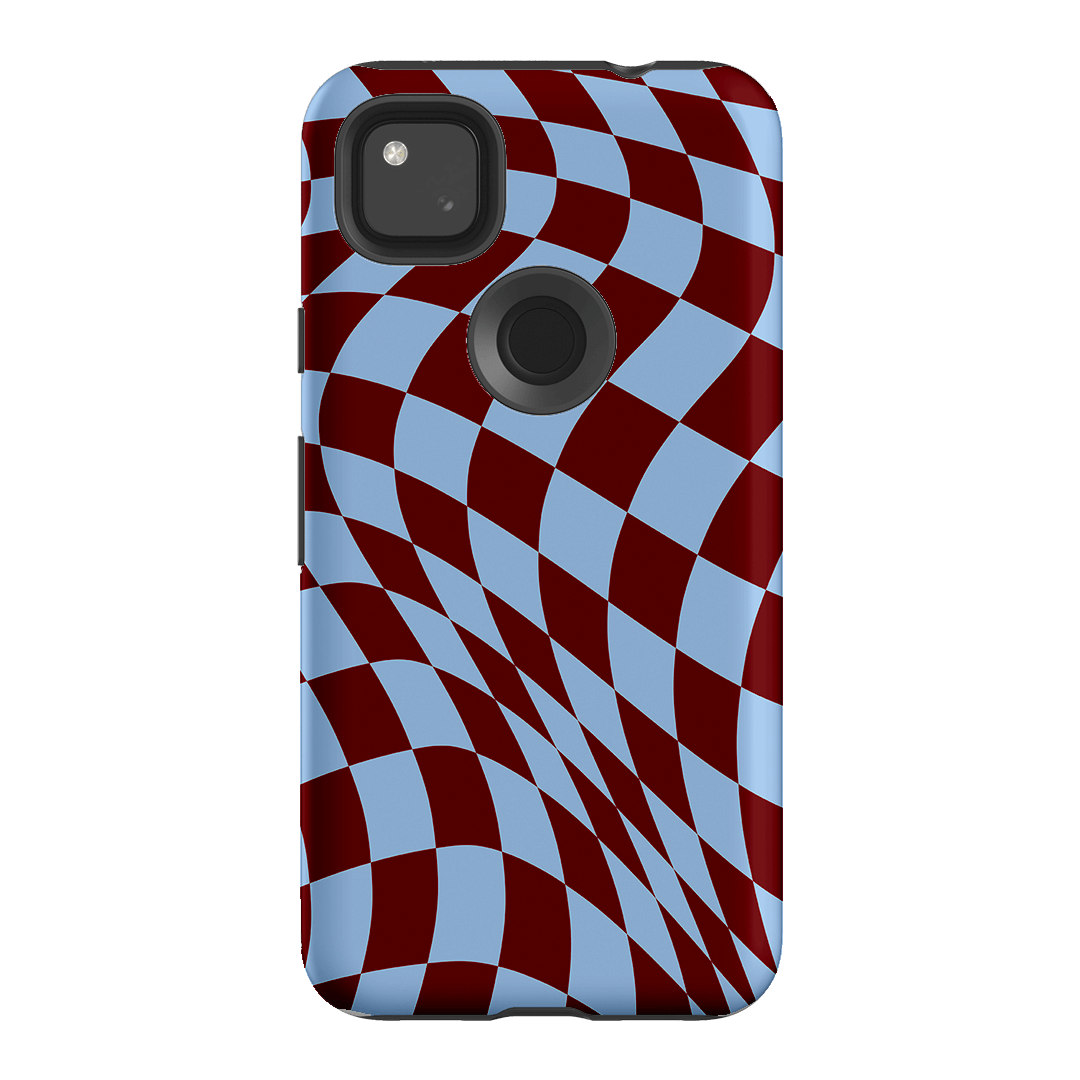 Wavy Check Sky on Maroon Matte Case Matte Phone Cases Google Pixel 4A 4G / Armoured by The Dairy - The Dairy