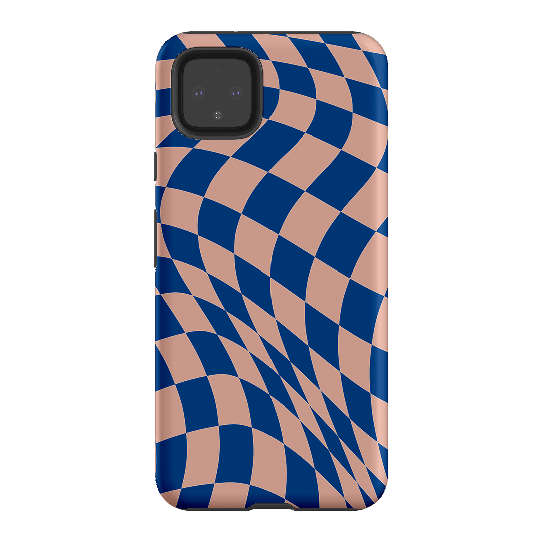 Wavy Check Cobalt on Blush Matte Case Matte Phone Cases Google Pixel 4XL / Armoured by The Dairy - The Dairy