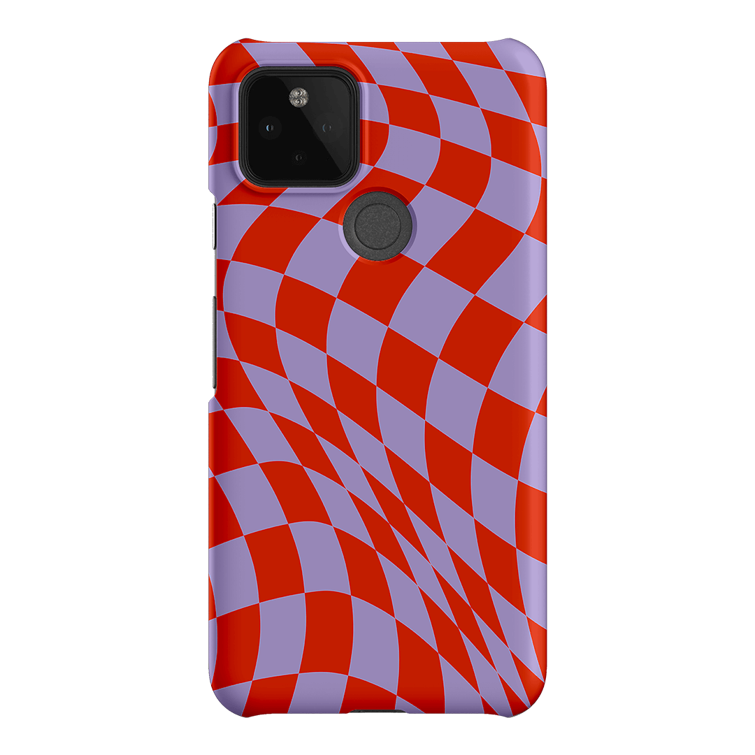 Wavy Check Scarlet on Lilac Matte Case Matte Phone Cases Google Pixel 5 / Snap by The Dairy - The Dairy