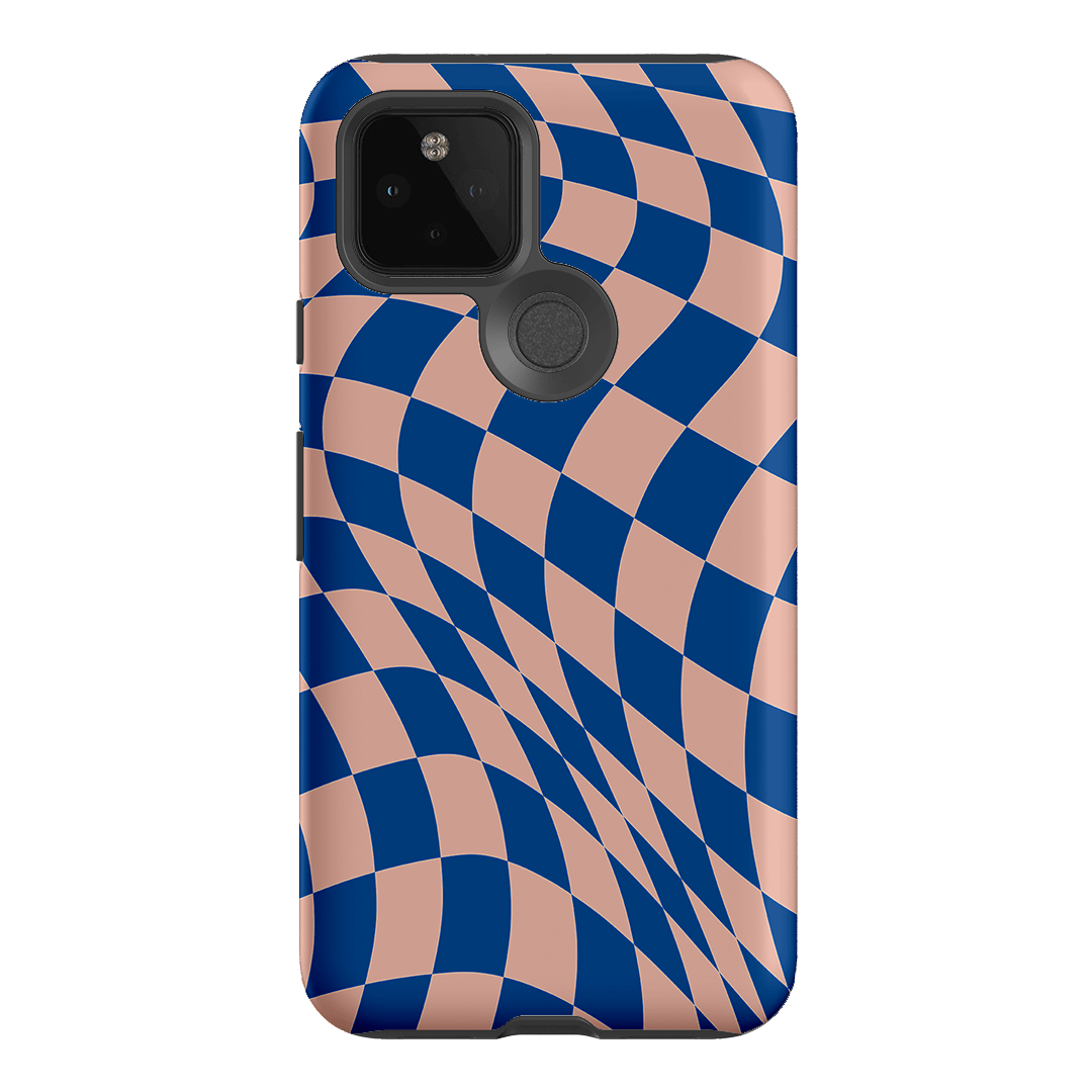 Wavy Check Cobalt on Blush Matte Case Matte Phone Cases Google Pixel 5 / Armoured by The Dairy - The Dairy