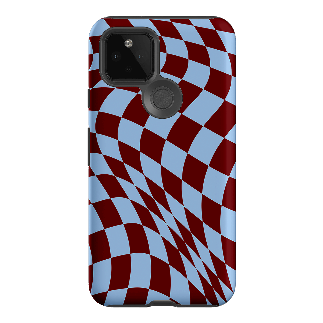 Wavy Check Sky on Maroon Matte Case Matte Phone Cases Google Pixel 5 / Armoured by The Dairy - The Dairy