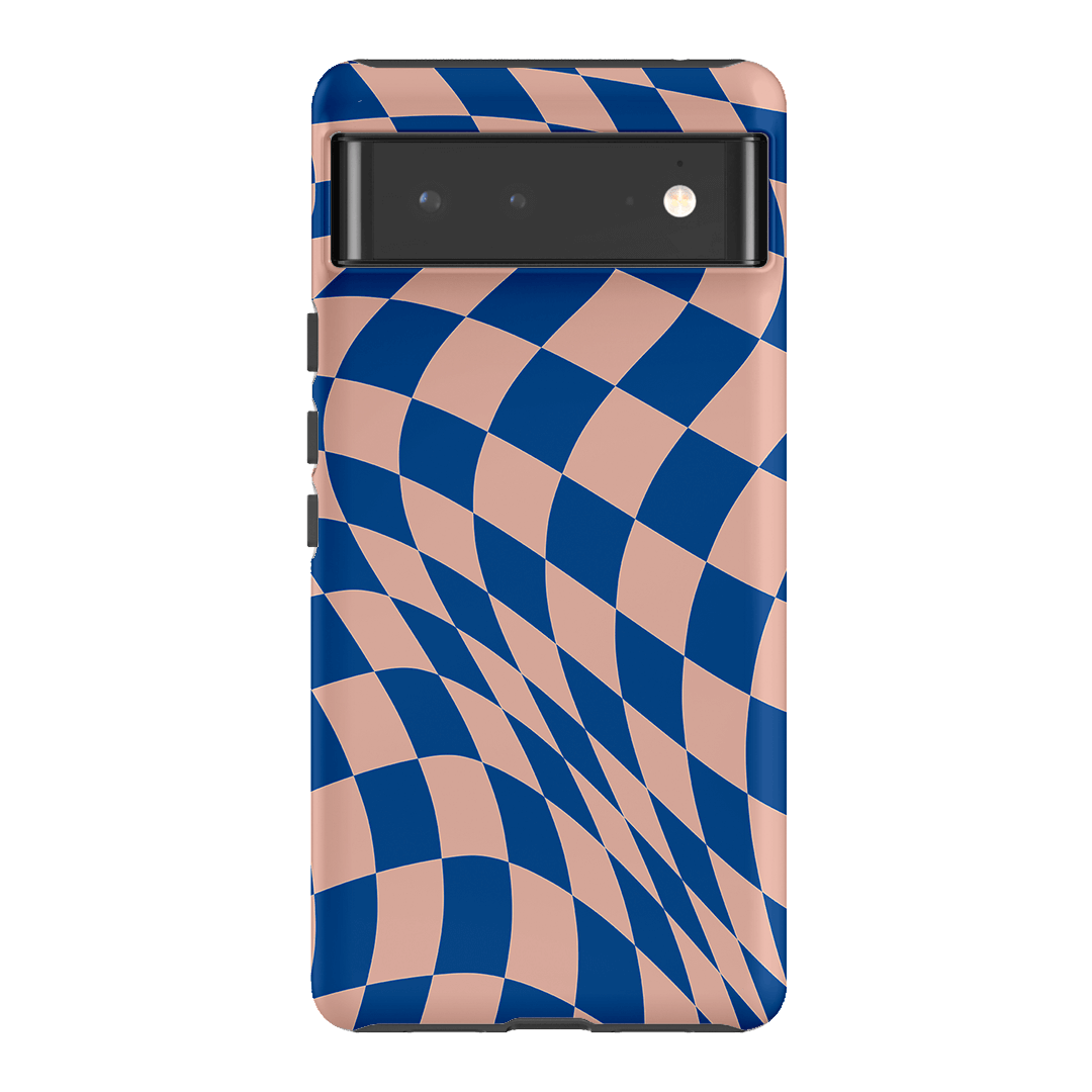Wavy Check Cobalt on Blush Matte Case Matte Phone Cases Google Pixel 6 / Armoured by The Dairy - The Dairy