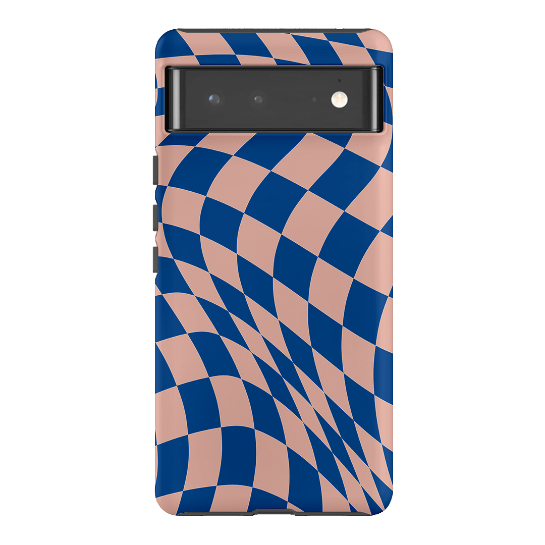 Wavy Check Cobalt on Blush Matte Case Matte Phone Cases Google Pixel 6 Pro / Armoured by The Dairy - The Dairy