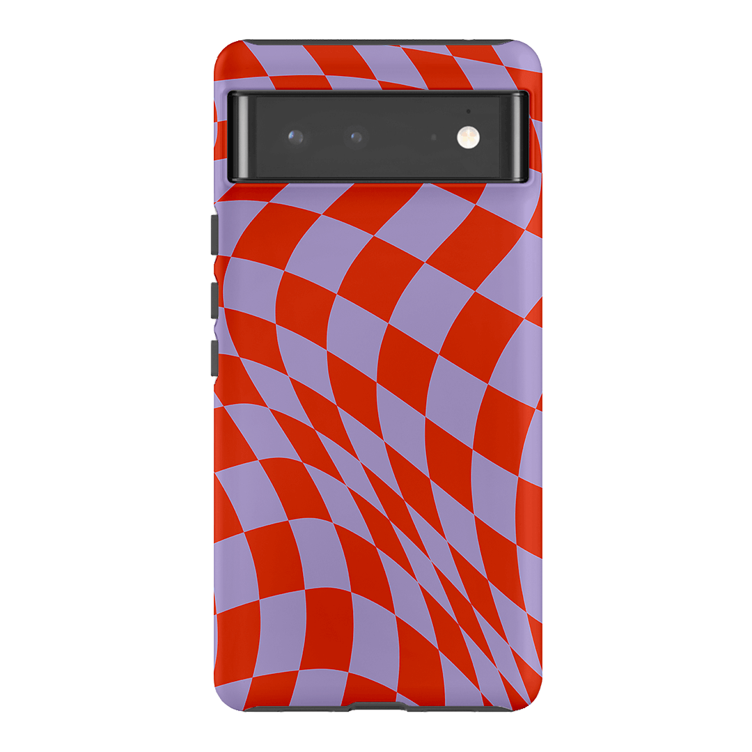 Wavy Check Scarlet on Lilac Matte Case Matte Phone Cases Google Pixel 6 Pro / Armoured by The Dairy - The Dairy