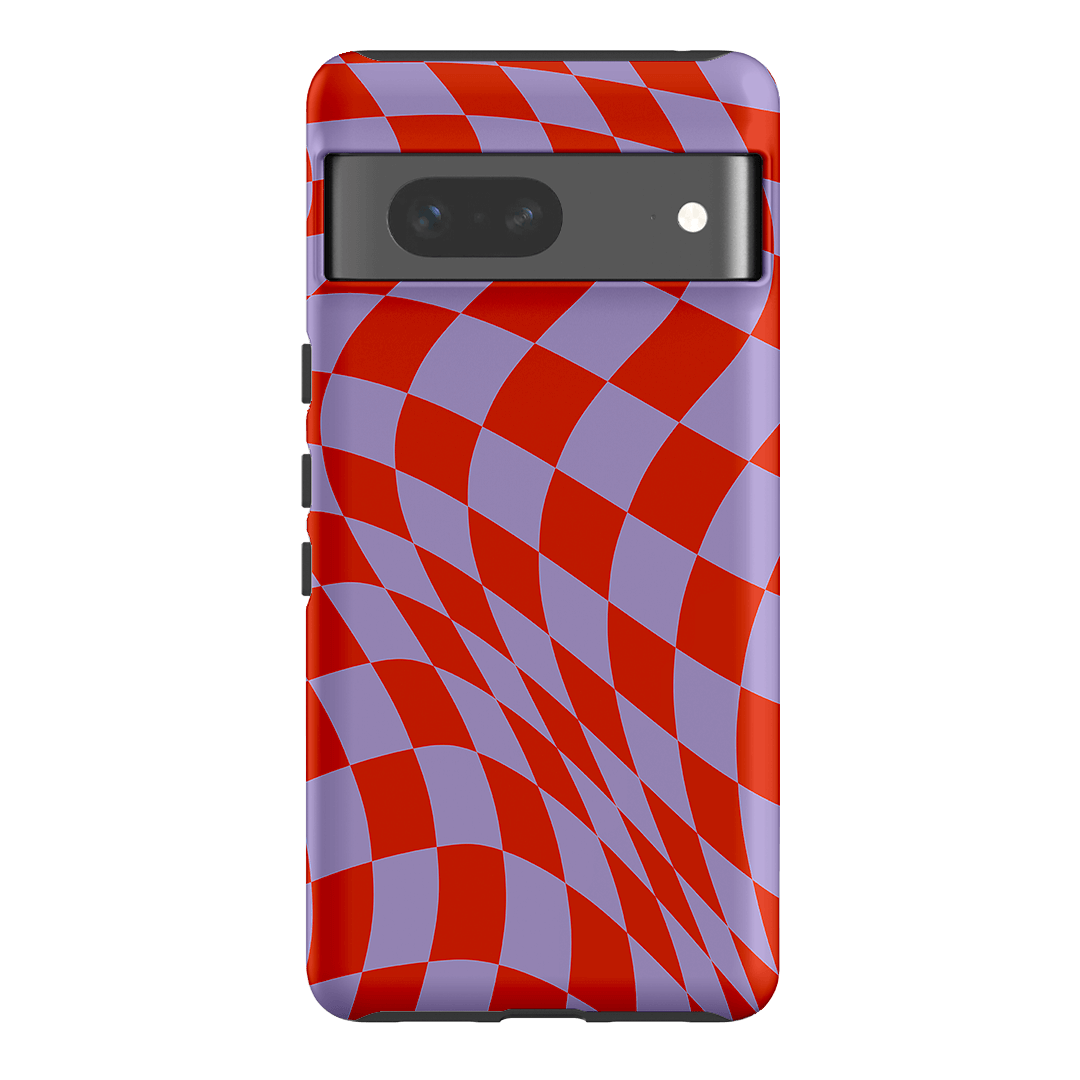 Wavy Check Scarlet on Lilac Matte Case Matte Phone Cases Google Pixel 7 / Armoured by The Dairy - The Dairy