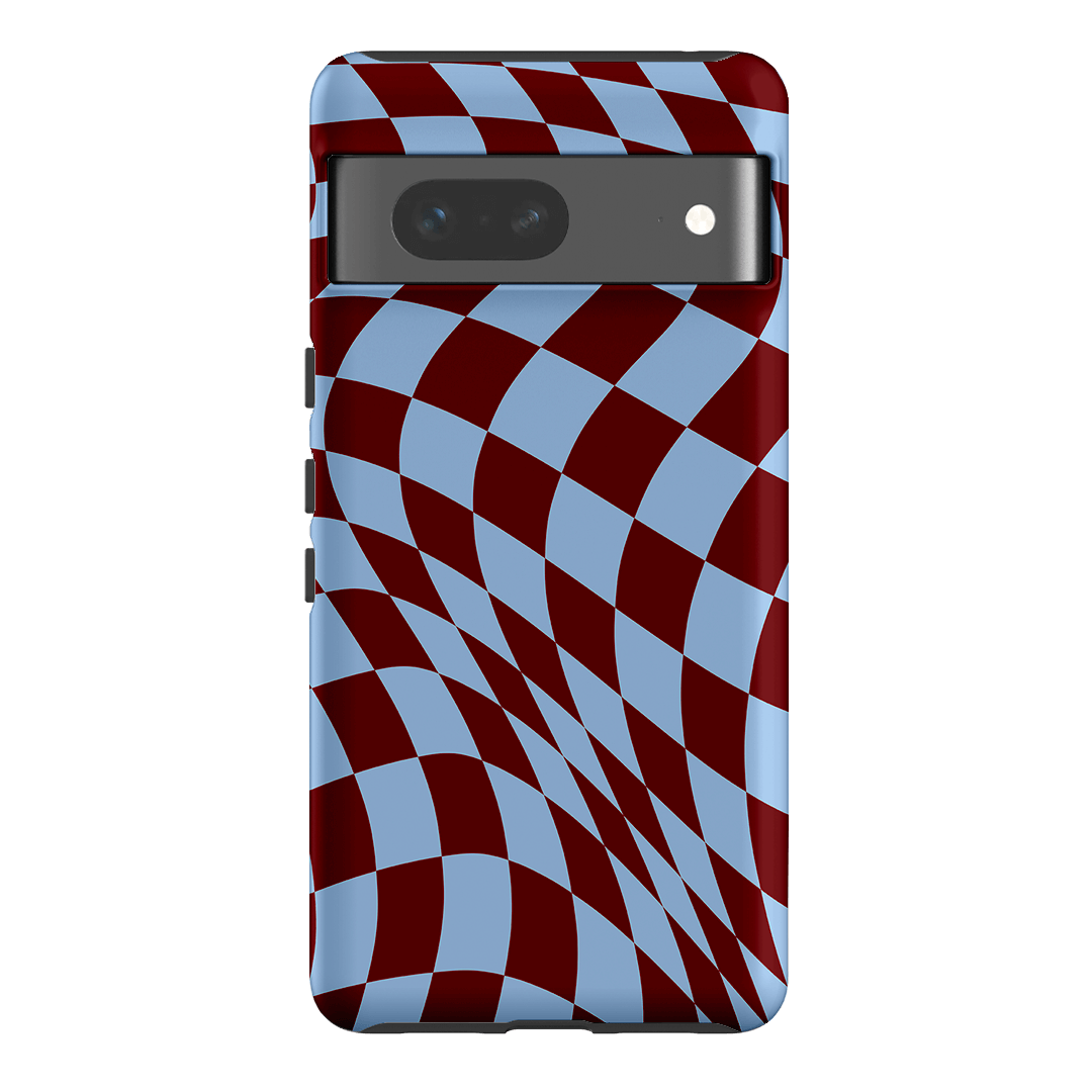 Wavy Check Sky on Maroon Matte Case Matte Phone Cases Google Pixel 7 / Armoured by The Dairy - The Dairy