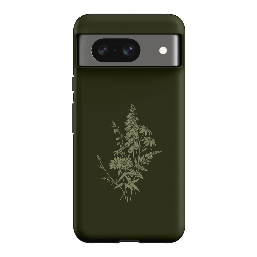 Wildflowers Olive Printed Phone Cases Google Pixel 8 / Armoured by Typoflora - The Dairy