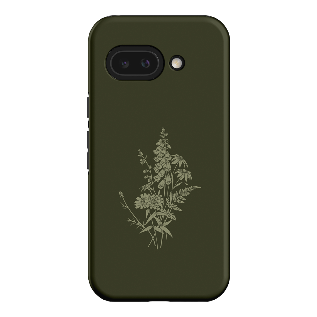 Wildflowers Olive Printed Phone Cases Google Pixel 9A / Armoured by Typoflora - The Dairy