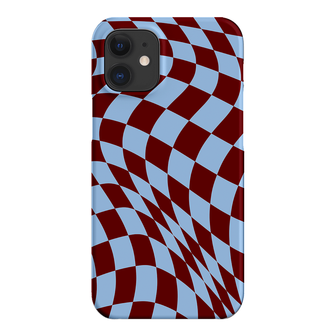 Wavy Check Sky on Maroon Matte Case Matte Phone Cases iPhone 12 Mini / Snap by The Dairy - The Dairy