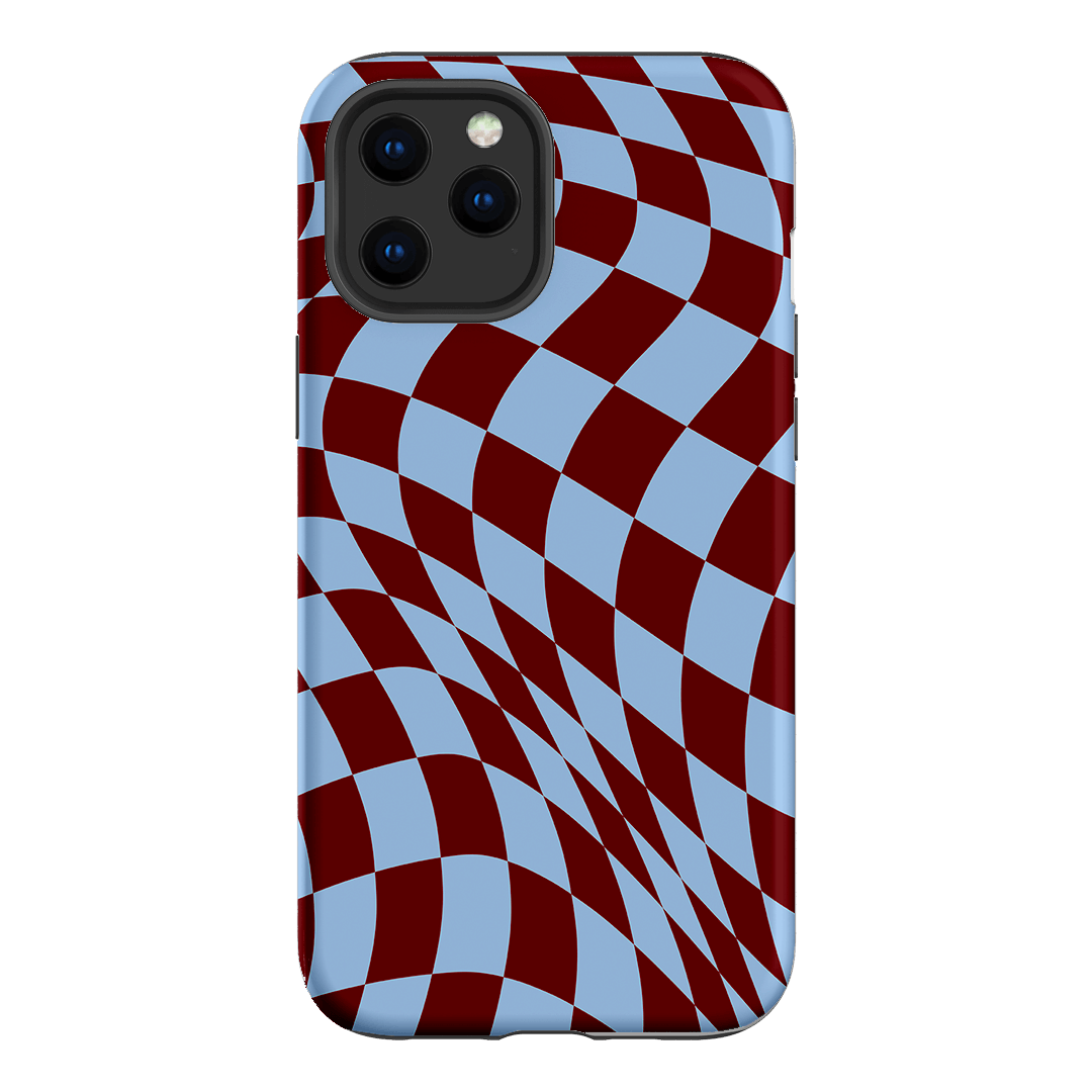 Wavy Check Sky on Maroon Matte Case Matte Phone Cases iPhone 12 Pro / Armoured by The Dairy - The Dairy