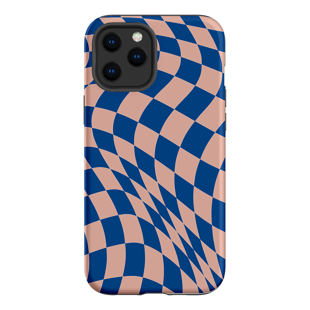 Wavy Check Cobalt on Blush Matte Case Matte Phone Cases iPhone 12 Pro Max / Armoured by The Dairy - The Dairy