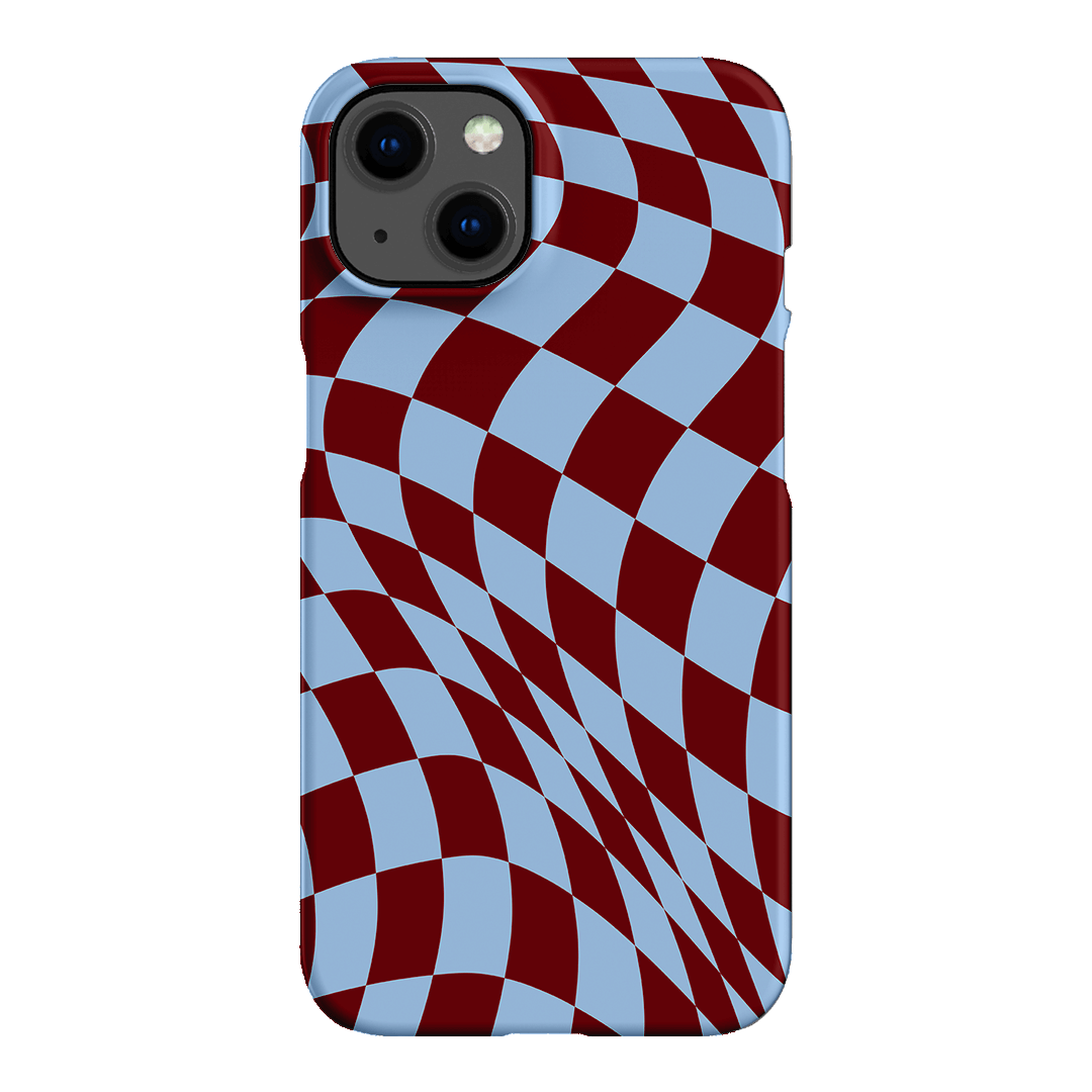 Wavy Check Sky on Maroon Matte Case Matte Phone Cases iPhone 13 / Snap by The Dairy - The Dairy