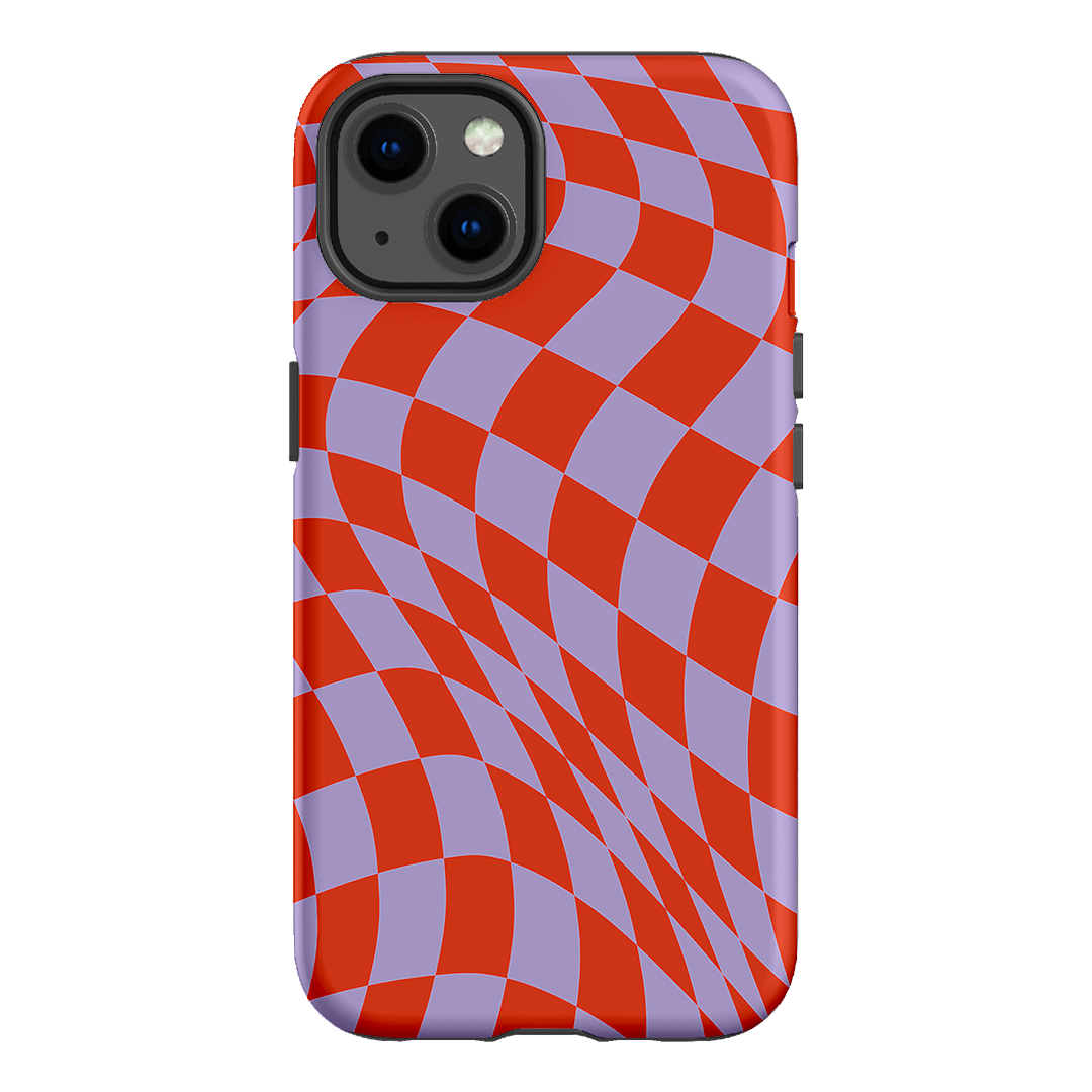 Wavy Check Scarlet on Lilac Matte Case Matte Phone Cases iPhone 13 / Armoured by The Dairy - The Dairy