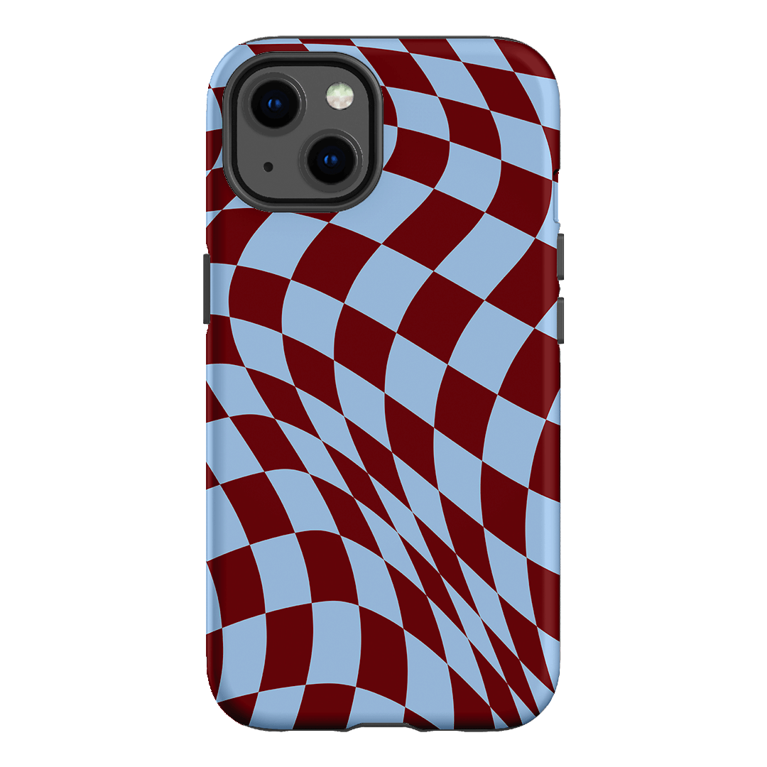 Wavy Check Sky on Maroon Matte Case Matte Phone Cases iPhone 13 / Armoured by The Dairy - The Dairy