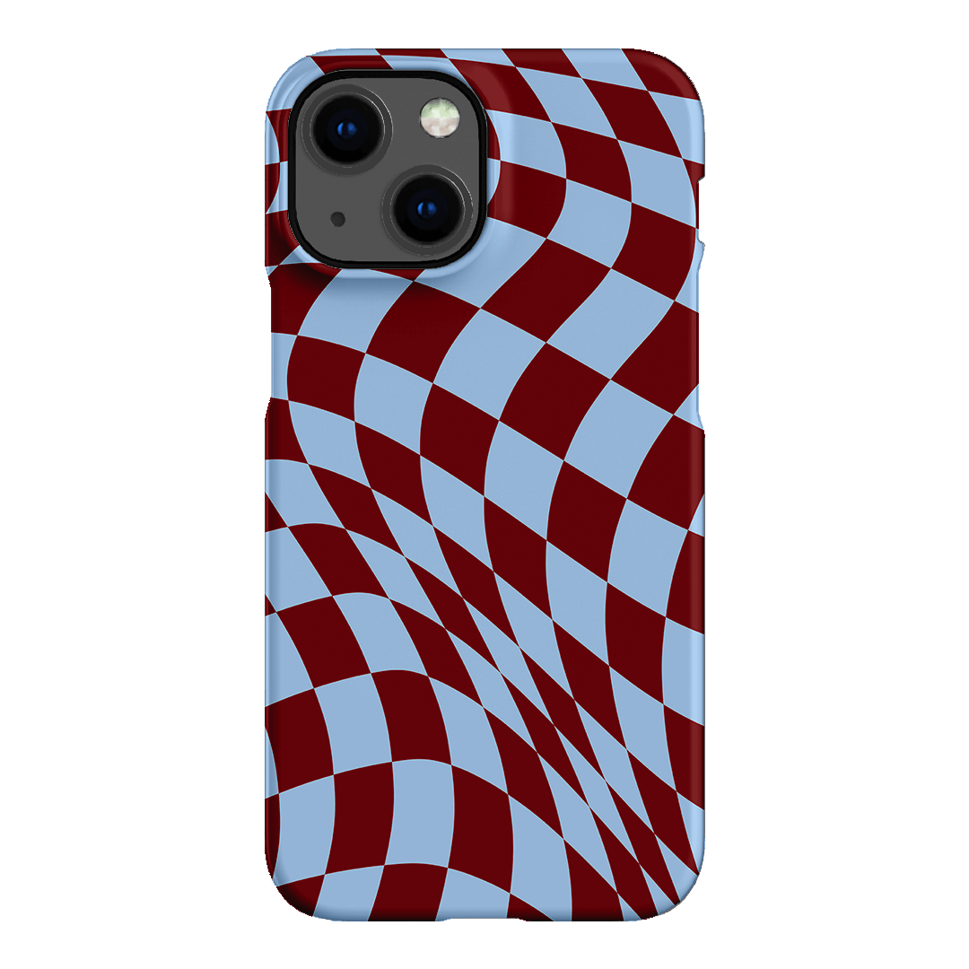 Wavy Check Sky on Maroon Matte Case Matte Phone Cases iPhone 13 Mini / Snap by The Dairy - The Dairy