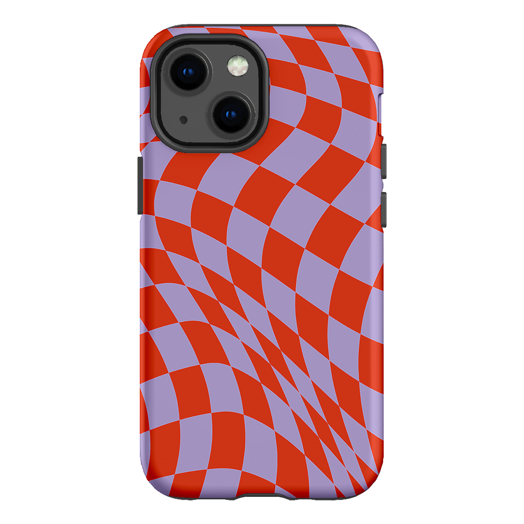 Wavy Check Scarlet on Lilac Matte Case Matte Phone Cases iPhone 13 Mini / Armoured by The Dairy - The Dairy