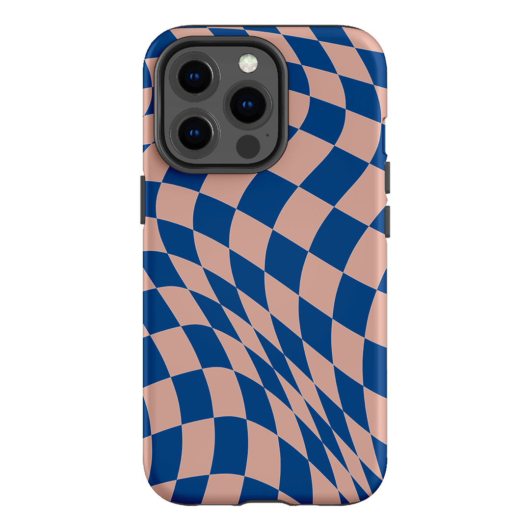 Wavy Check Cobalt on Blush Matte Case Matte Phone Cases iPhone 13 Pro / Armoured by The Dairy - The Dairy