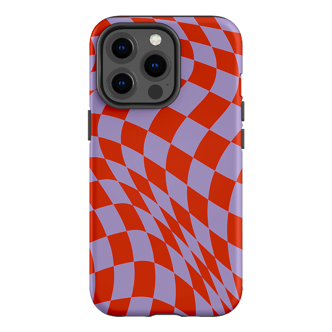 Wavy Check Scarlet on Lilac Matte Case Matte Phone Cases iPhone 13 Pro / Armoured by The Dairy - The Dairy