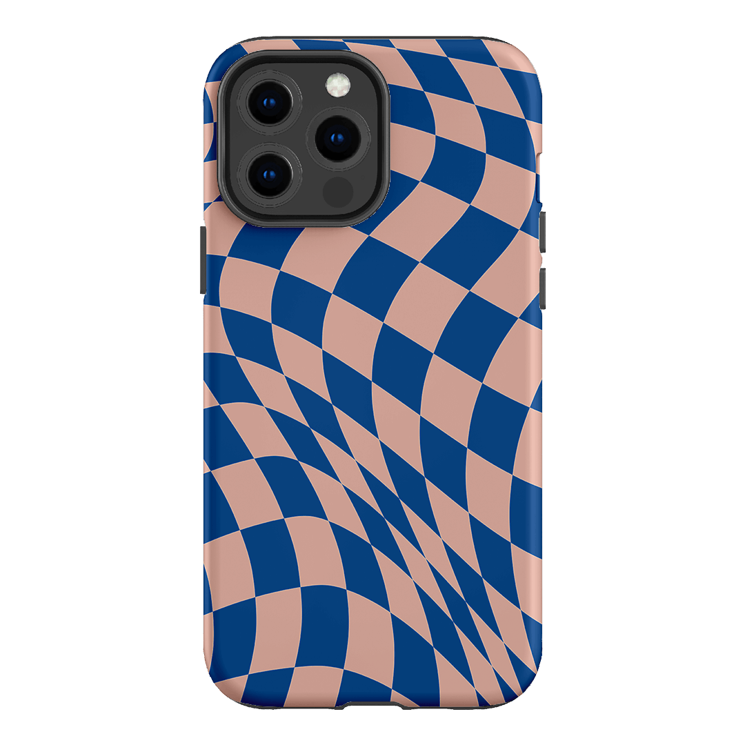 Wavy Check Cobalt on Blush Matte Case Matte Phone Cases iPhone 13 Pro Max / Armoured by The Dairy - The Dairy