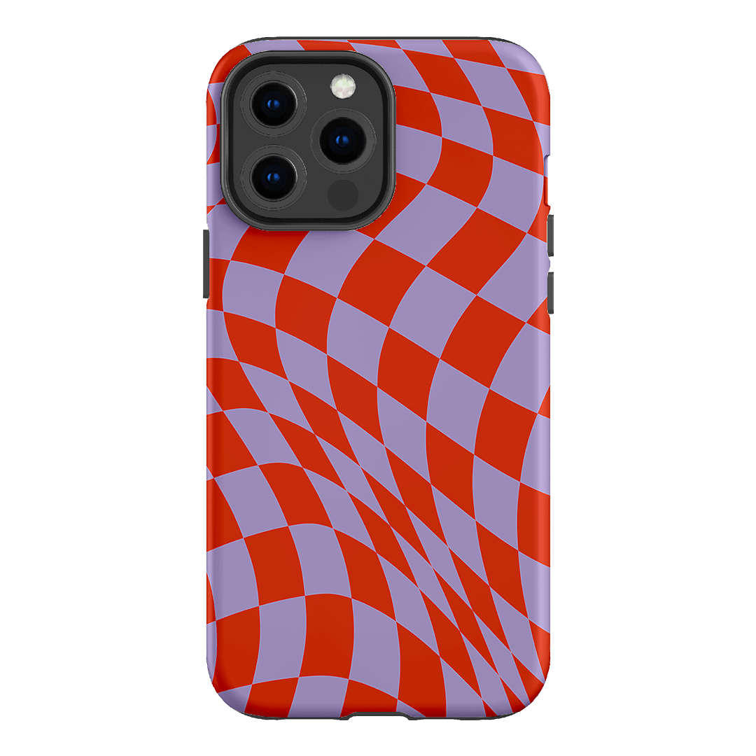 Wavy Check Scarlet on Lilac Matte Case Matte Phone Cases iPhone 13 Pro Max / Armoured by The Dairy - The Dairy
