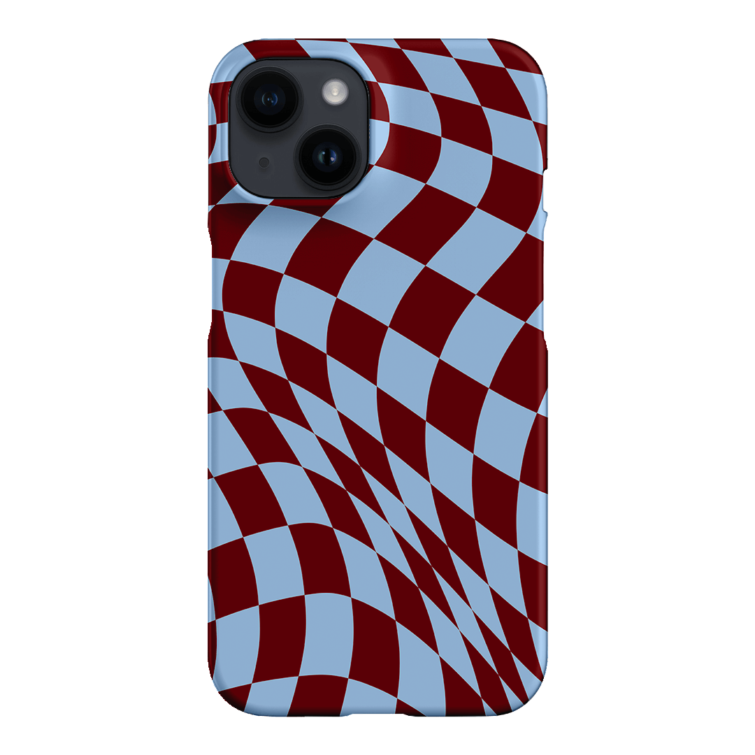 Wavy Check Sky on Maroon Matte Case Matte Phone Cases iPhone 14 / Snap by The Dairy - The Dairy