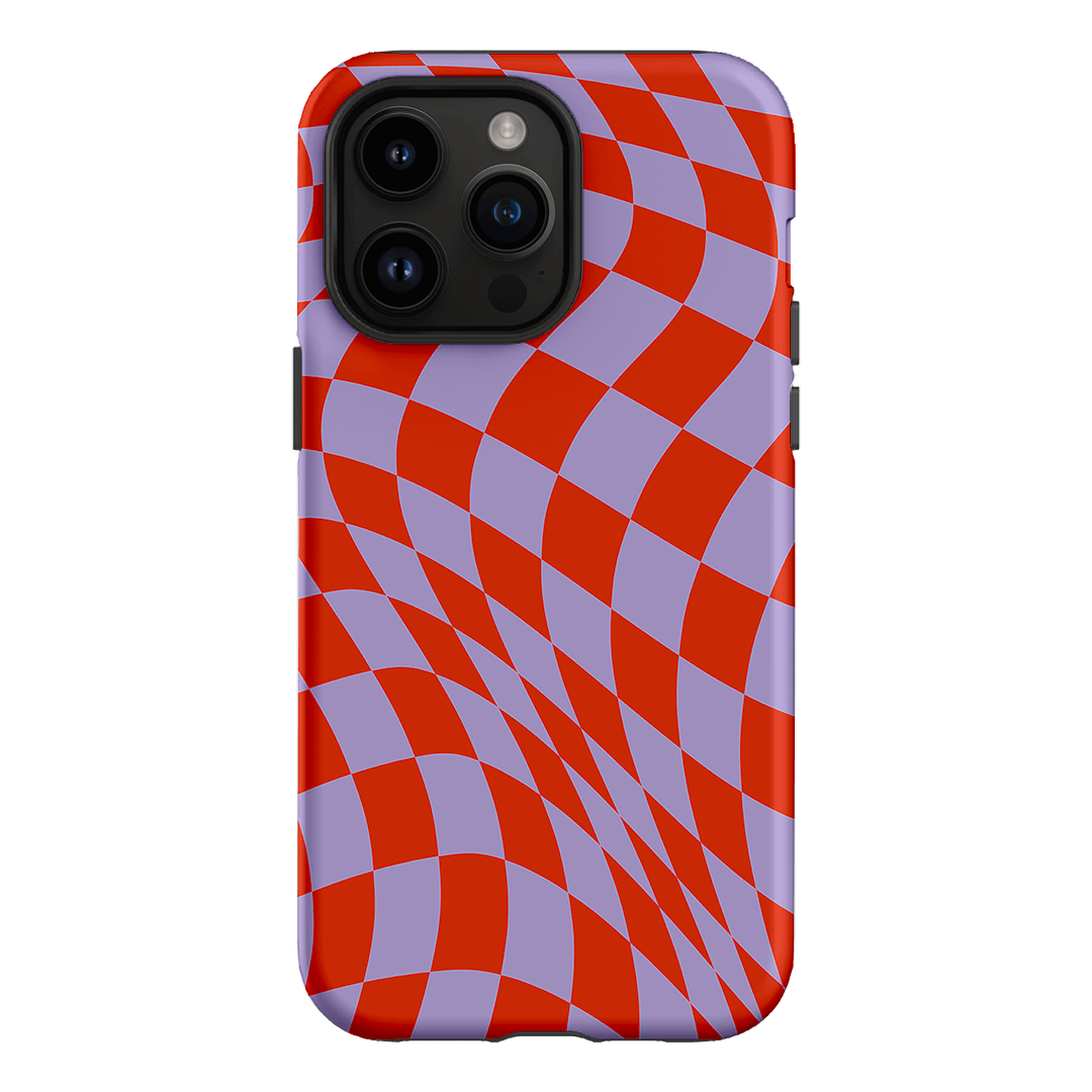 Wavy Check Scarlet on Lilac Matte Case Matte Phone Cases iPhone 14 Pro Max / Armoured by The Dairy - The Dairy