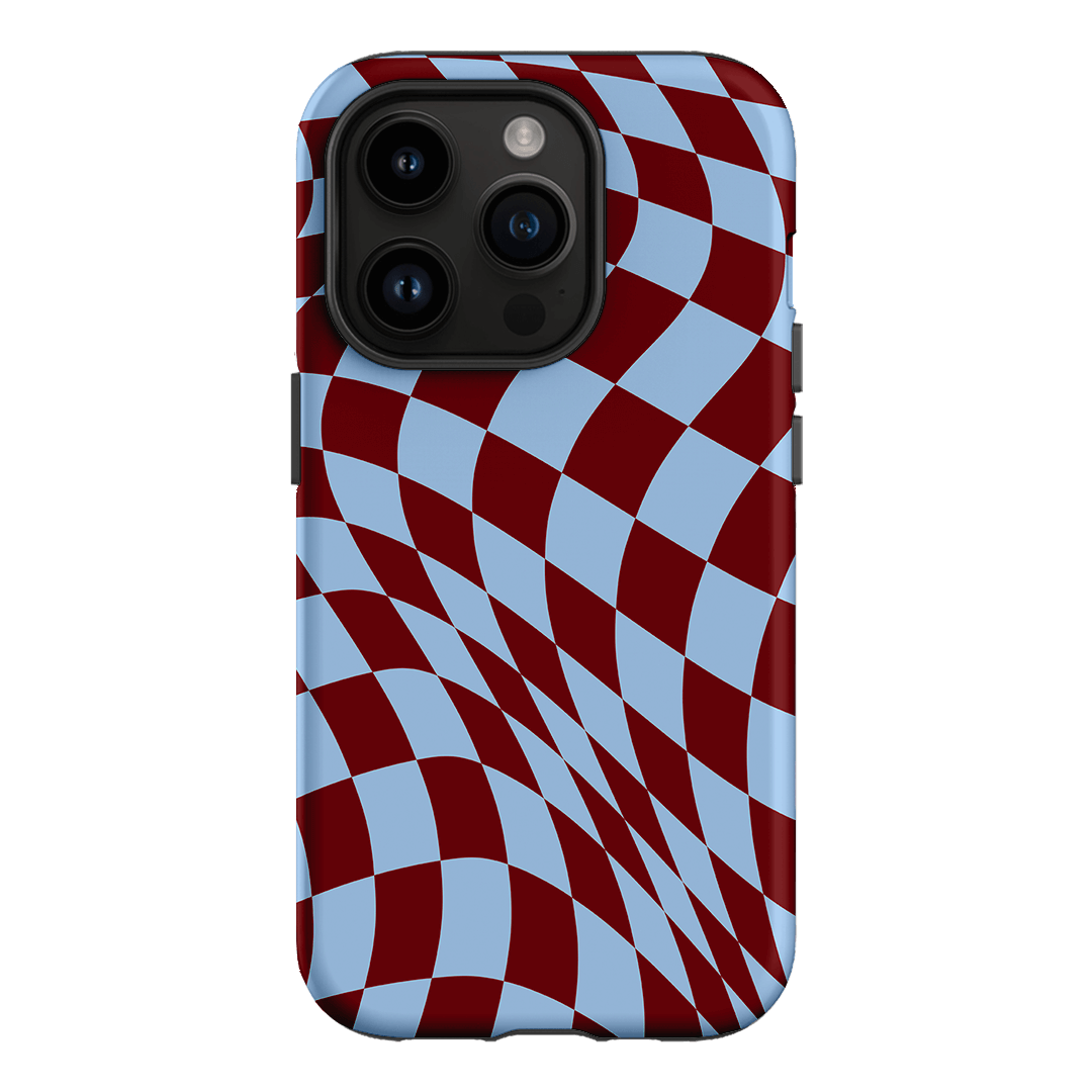 Wavy Check Sky on Maroon Matte Case Matte Phone Cases by The Dairy - The Dairy