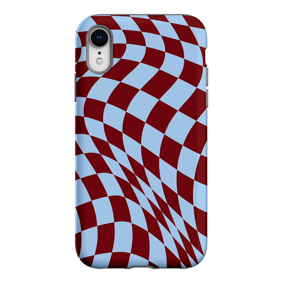 Wavy Check Sky on Maroon Matte Case Matte Phone Cases iPhone XR / Armoured by The Dairy - The Dairy