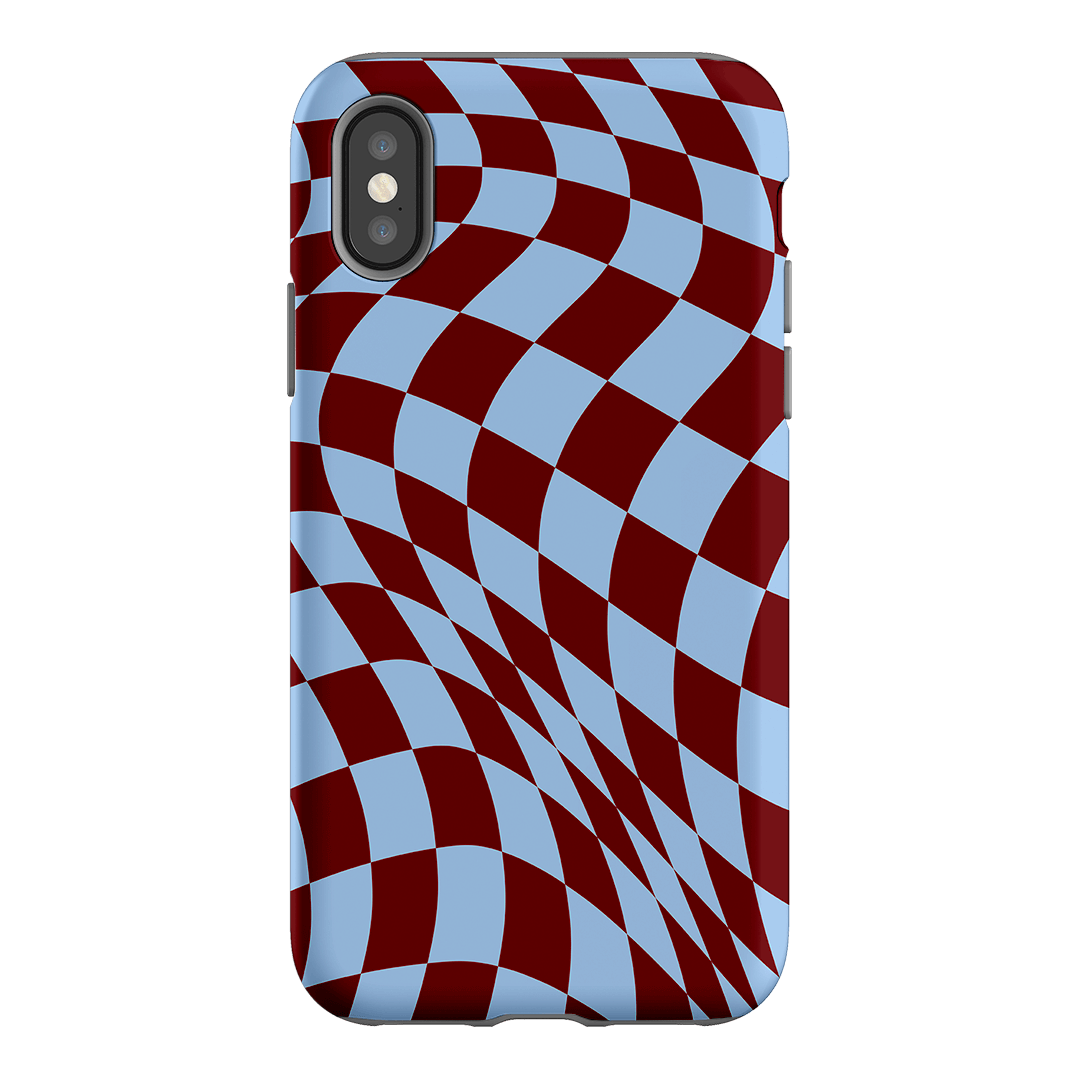 Wavy Check Sky on Maroon Matte Case Matte Phone Cases iPhone XS / Armoured by The Dairy - The Dairy