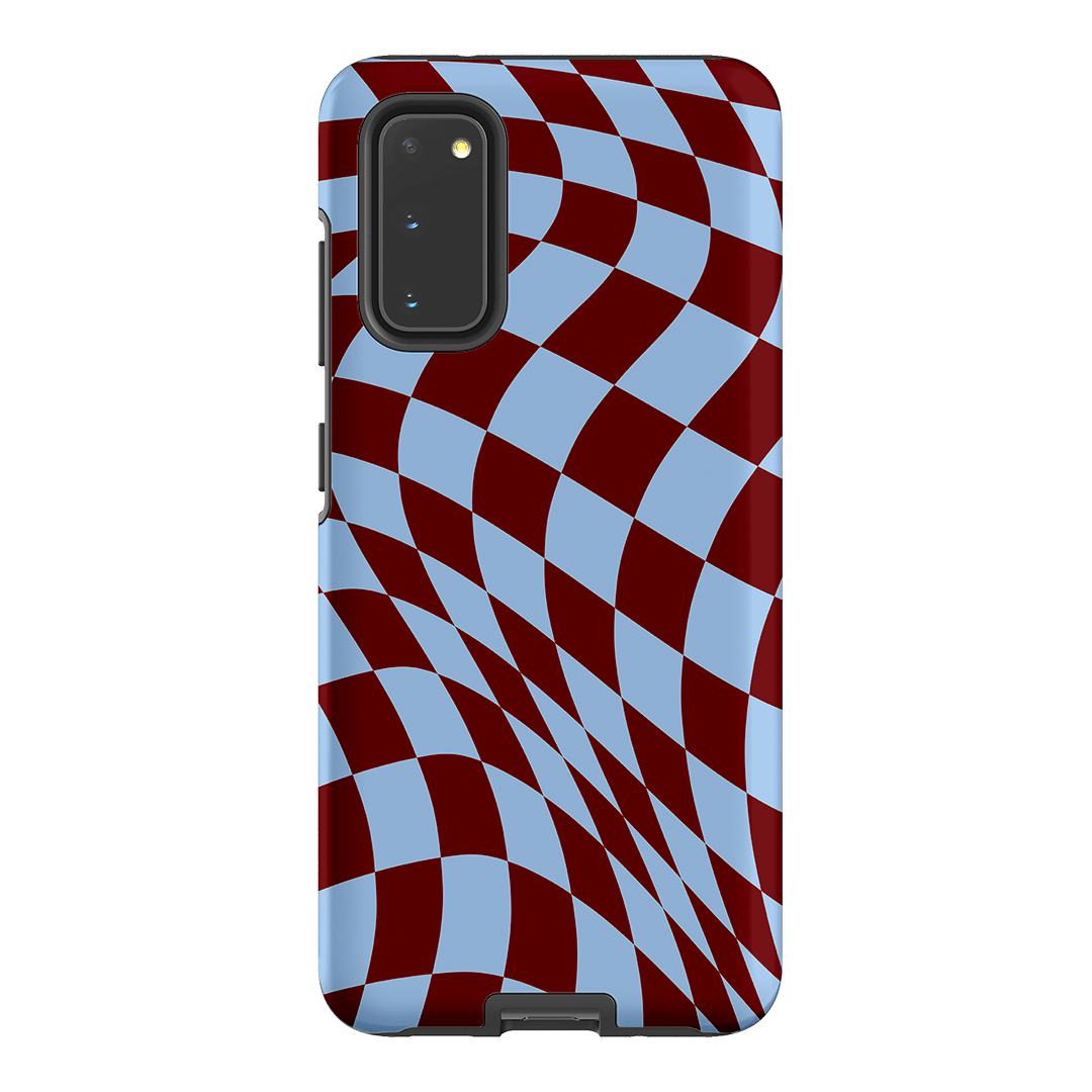 Wavy Check Sky on Maroon Matte Case Matte Phone Cases Samsung Galaxy S20 / Armoured by The Dairy - The Dairy