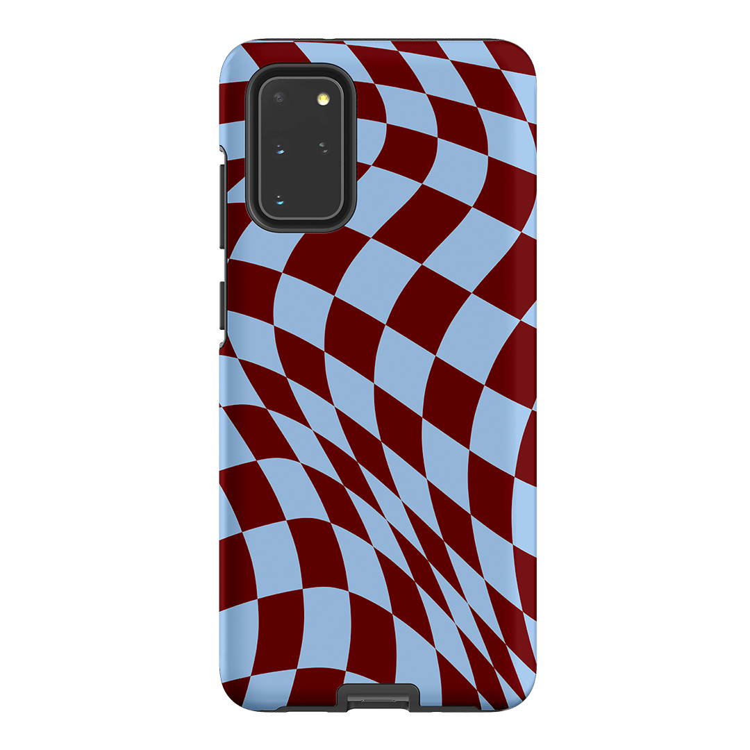 Wavy Check Sky on Maroon Matte Case Matte Phone Cases Samsung Galaxy S20 Plus / Armoured by The Dairy - The Dairy