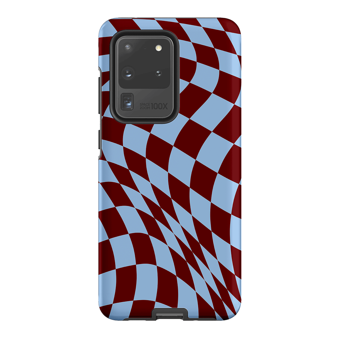 Wavy Check Sky on Maroon Matte Case Matte Phone Cases Samsung Galaxy S20 Ultra / Armoured by The Dairy - The Dairy