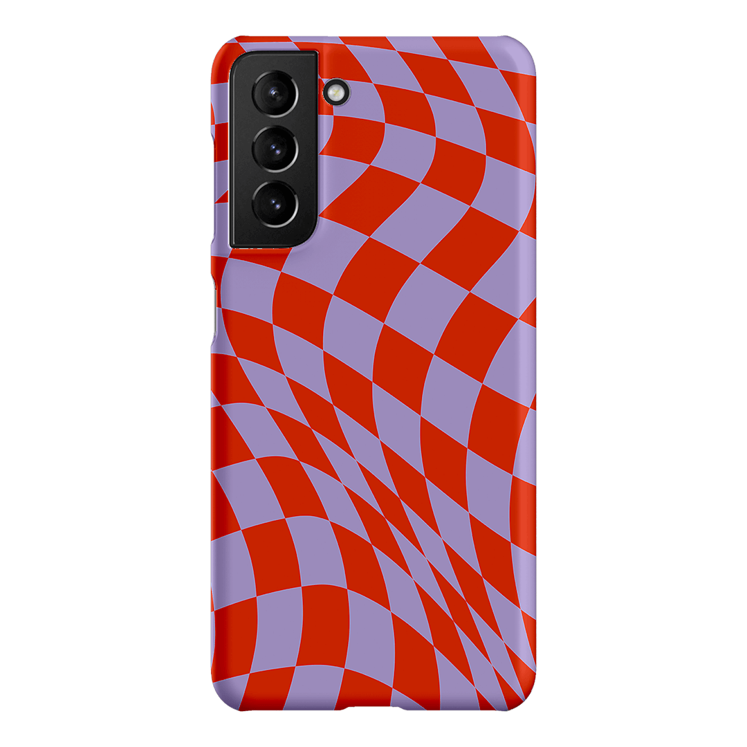 Wavy Check Scarlet on Lilac Matte Case Matte Phone Cases Samsung Galaxy S21 / Snap by The Dairy - The Dairy