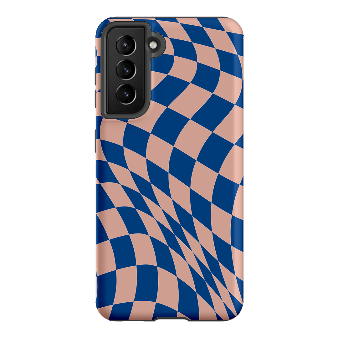 Wavy Check Cobalt on Blush Matte Case Matte Phone Cases Samsung Galaxy S21 / Armoured by The Dairy - The Dairy