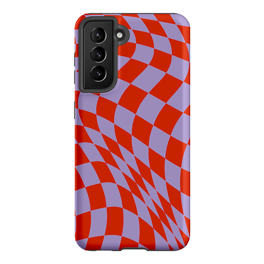 Wavy Check Scarlet on Lilac Matte Case Matte Phone Cases Samsung Galaxy S21 / Armoured by The Dairy - The Dairy