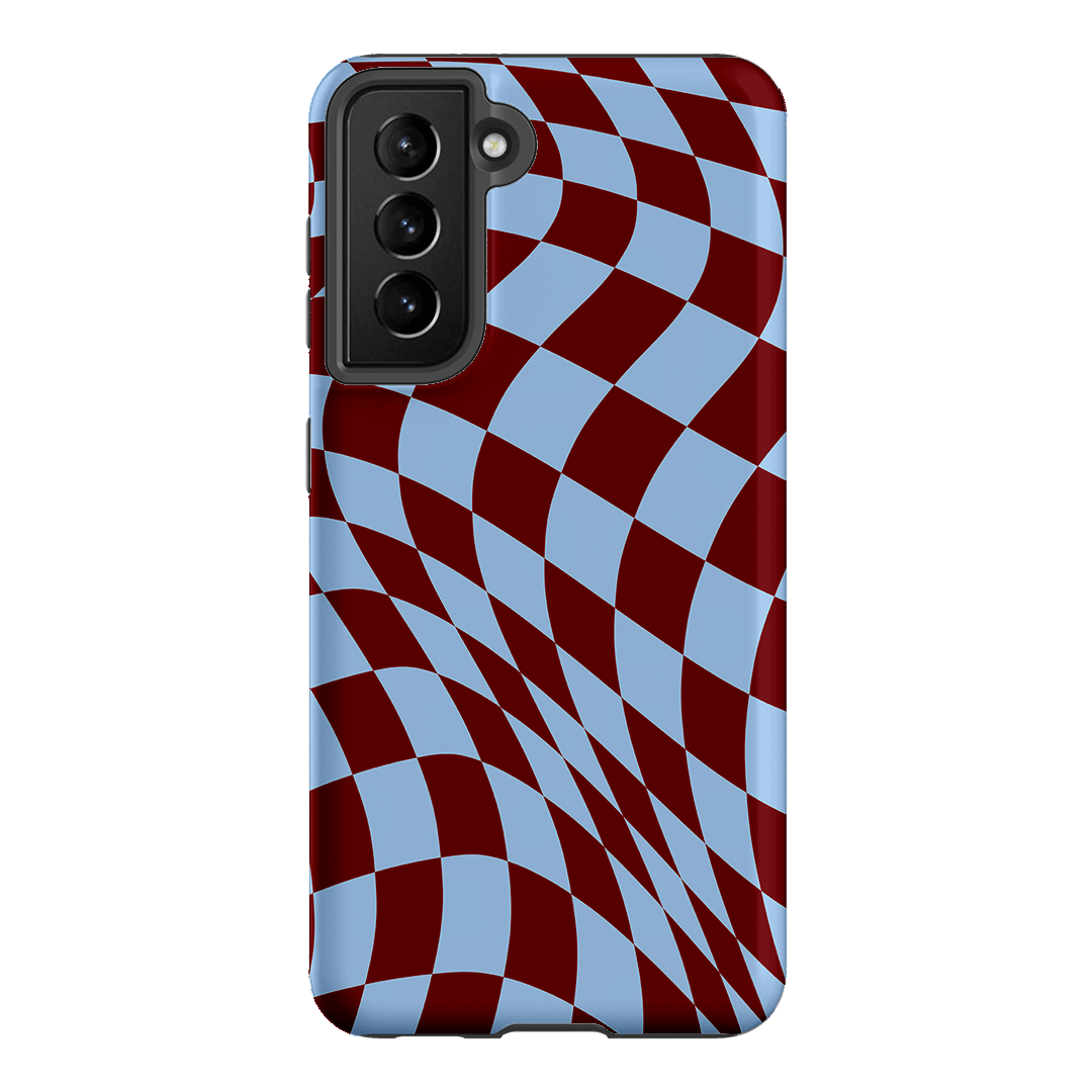 Wavy Check Sky on Maroon Matte Case Matte Phone Cases Samsung Galaxy S21 / Armoured by The Dairy - The Dairy