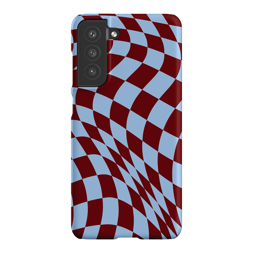 Wavy Check Sky on Maroon Matte Case Matte Phone Cases Samsung Galaxy S21 FE / Snap by The Dairy - The Dairy