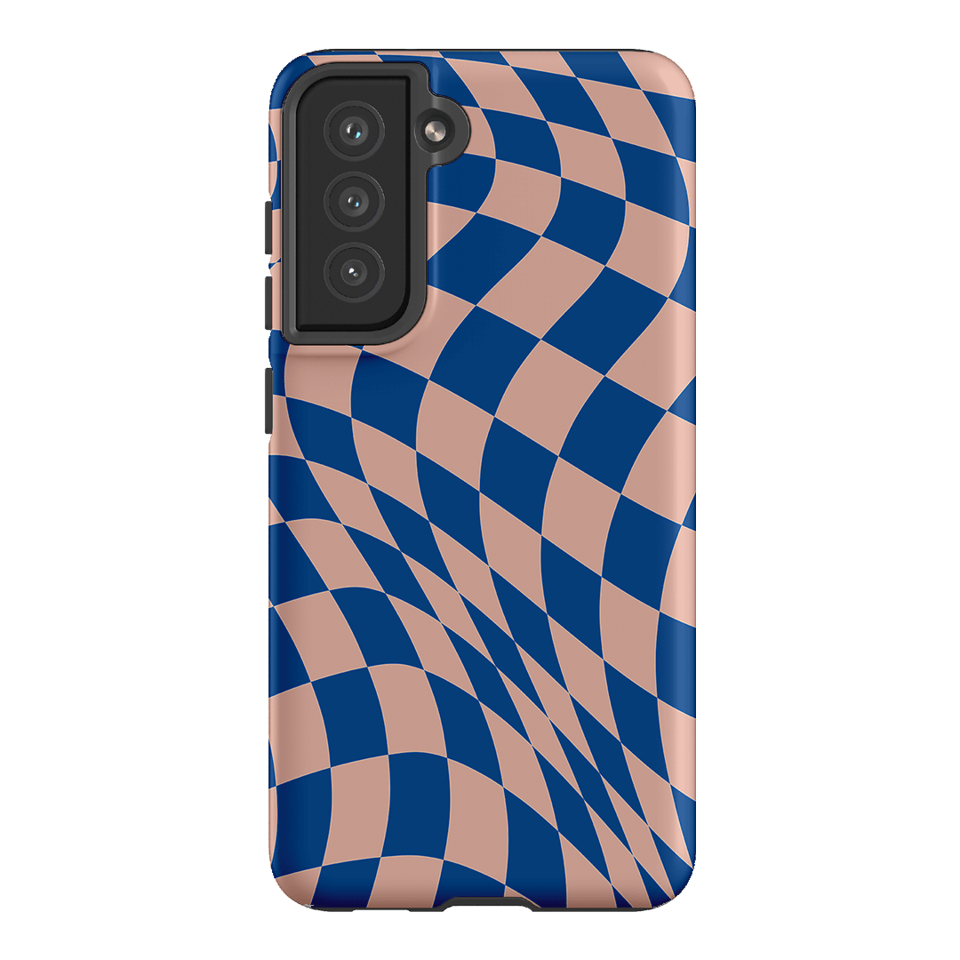 Wavy Check Cobalt on Blush Matte Case Matte Phone Cases Samsung Galaxy S21 FE / Armoured by The Dairy - The Dairy