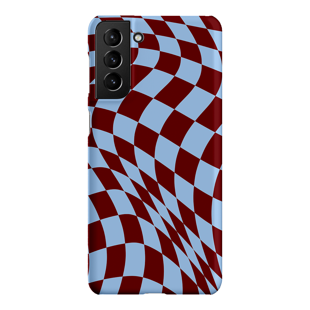 Wavy Check Sky on Maroon Matte Case Matte Phone Cases Samsung Galaxy S21 Plus / Snap by The Dairy - The Dairy
