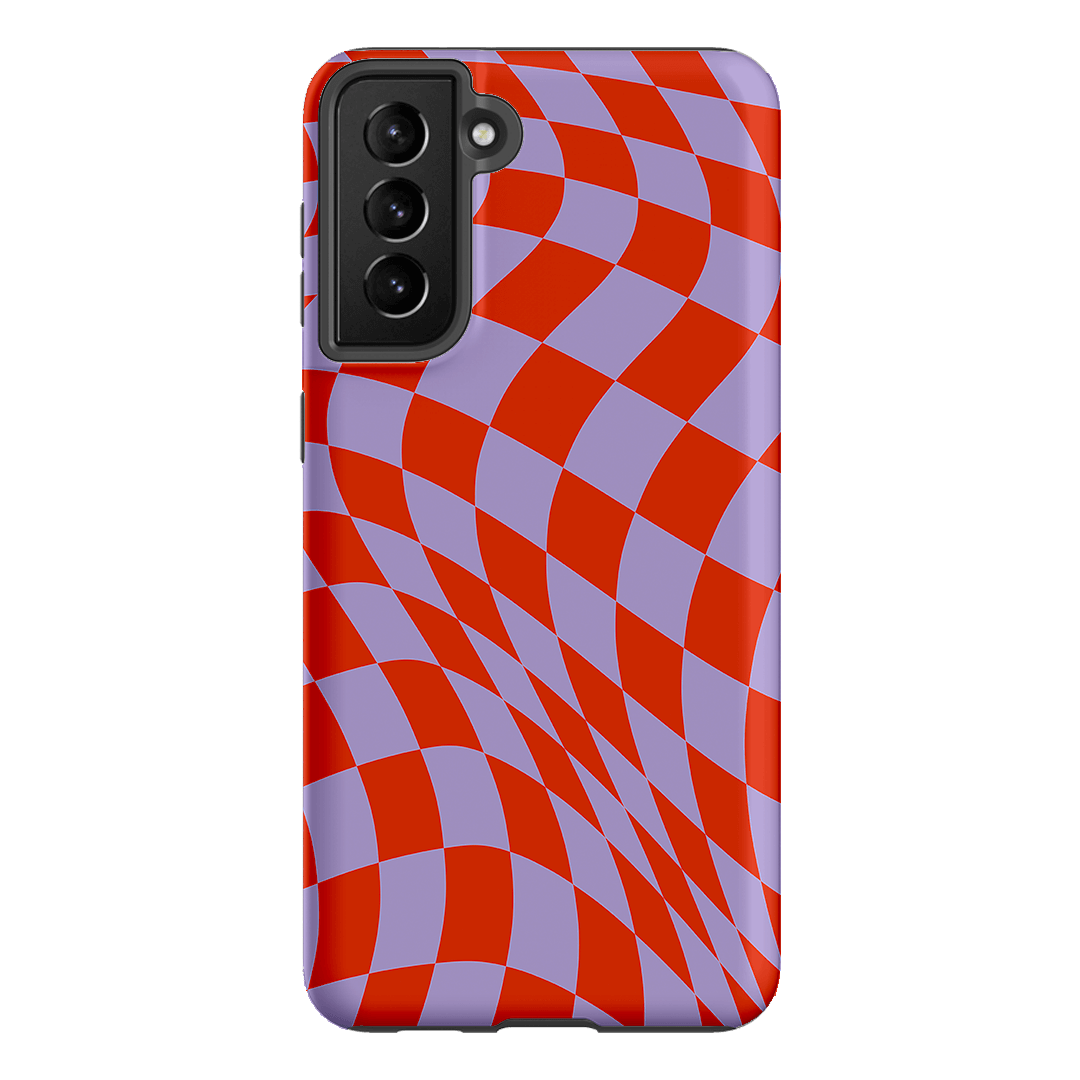 Wavy Check Scarlet on Lilac Matte Case Matte Phone Cases Samsung Galaxy S21 Plus / Armoured by The Dairy - The Dairy