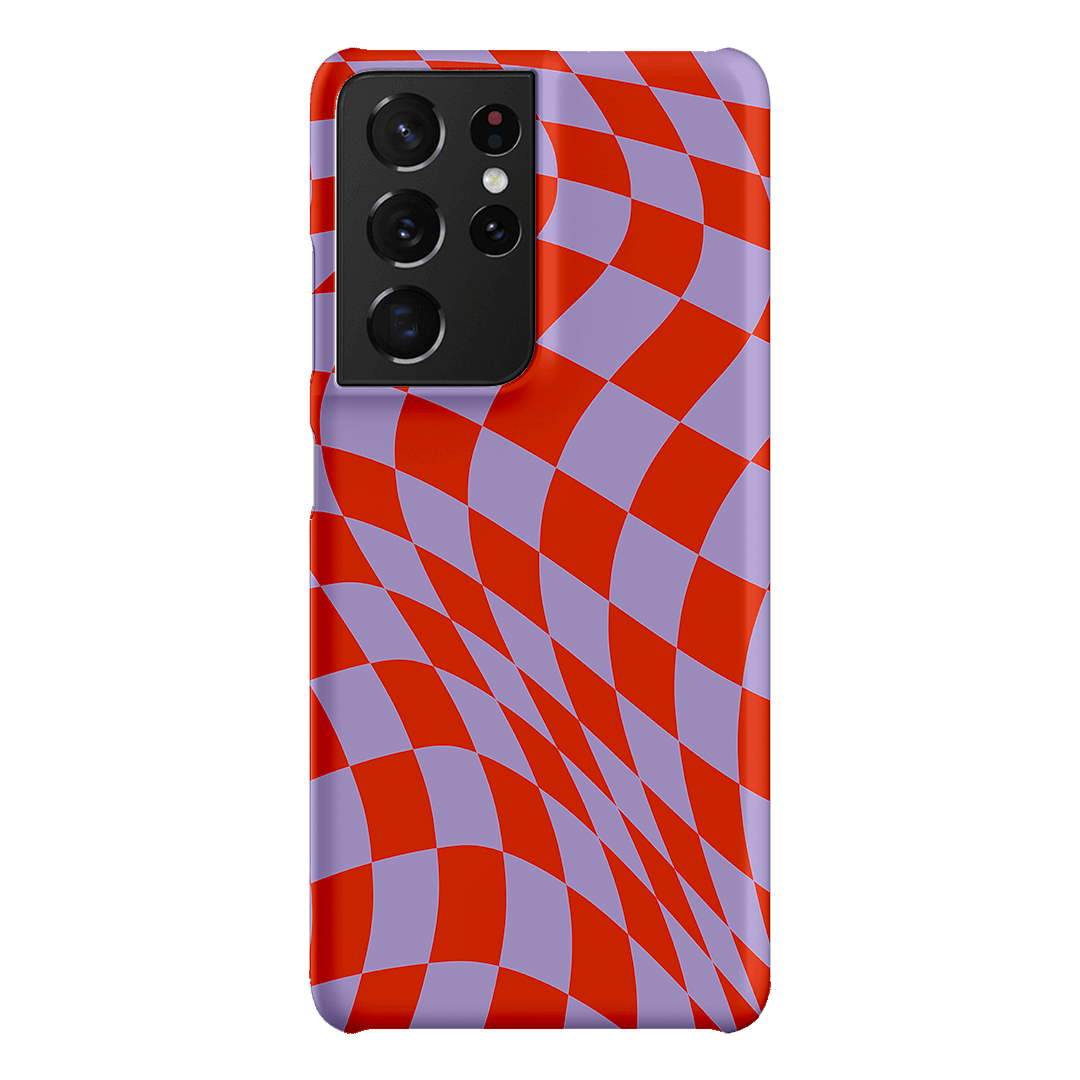 Wavy Check Scarlet on Lilac Matte Case Matte Phone Cases Samsung Galaxy S21 Ultra / Snap by The Dairy - The Dairy