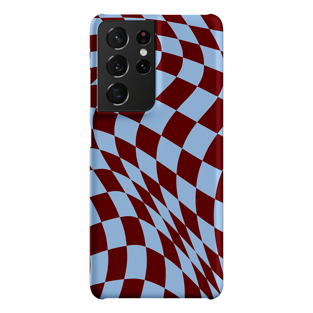 Wavy Check Sky on Maroon Matte Case Matte Phone Cases Samsung Galaxy S21 Ultra / Snap by The Dairy - The Dairy
