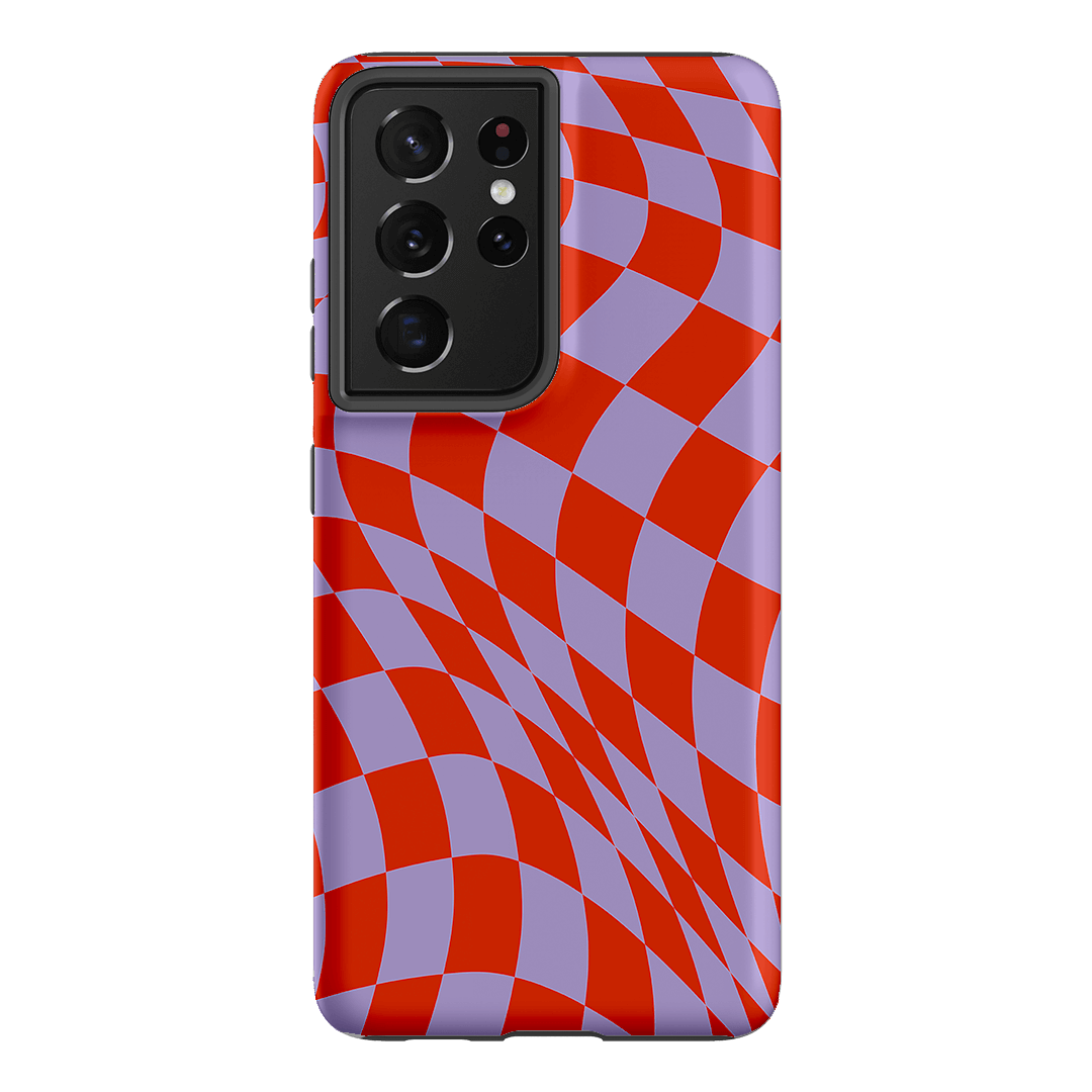 Wavy Check Scarlet on Lilac Matte Case Matte Phone Cases Samsung Galaxy S21 Ultra / Armoured by The Dairy - The Dairy