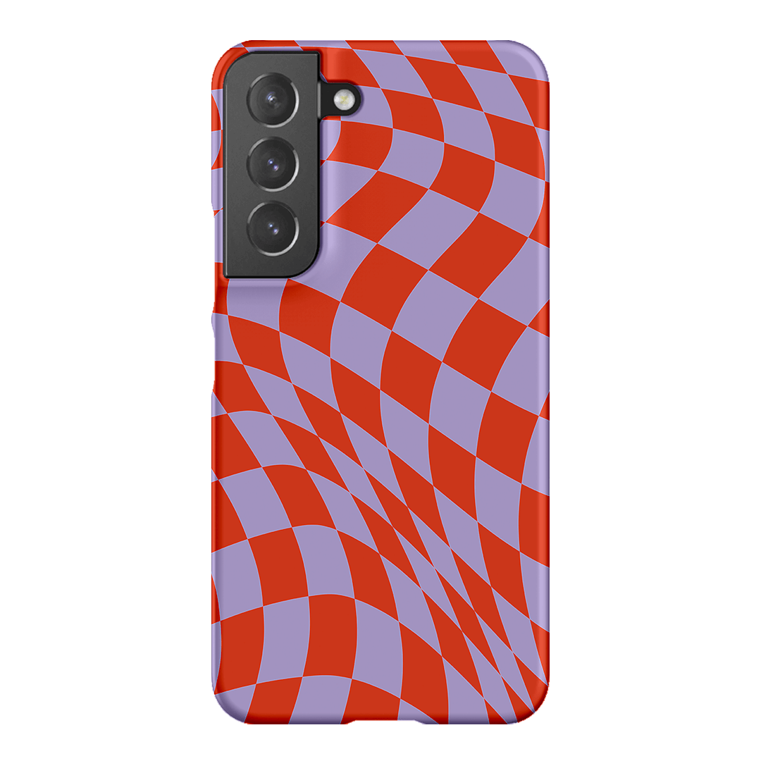 Wavy Check Scarlet on Lilac Matte Case Matte Phone Cases Samsung Galaxy S22 / Snap by The Dairy - The Dairy