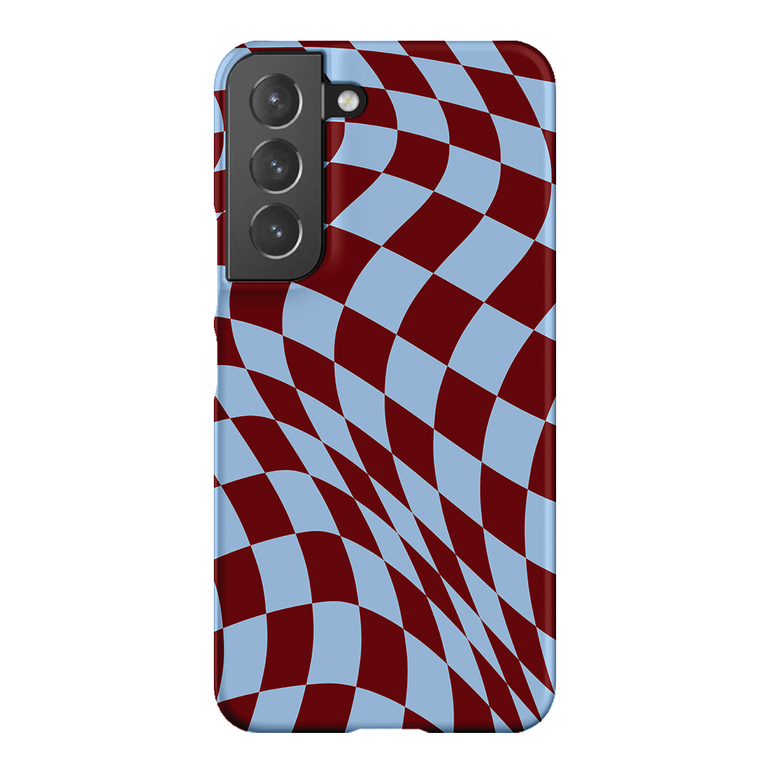 Wavy Check Sky on Maroon Matte Case Matte Phone Cases Samsung Galaxy S22 / Snap by The Dairy - The Dairy