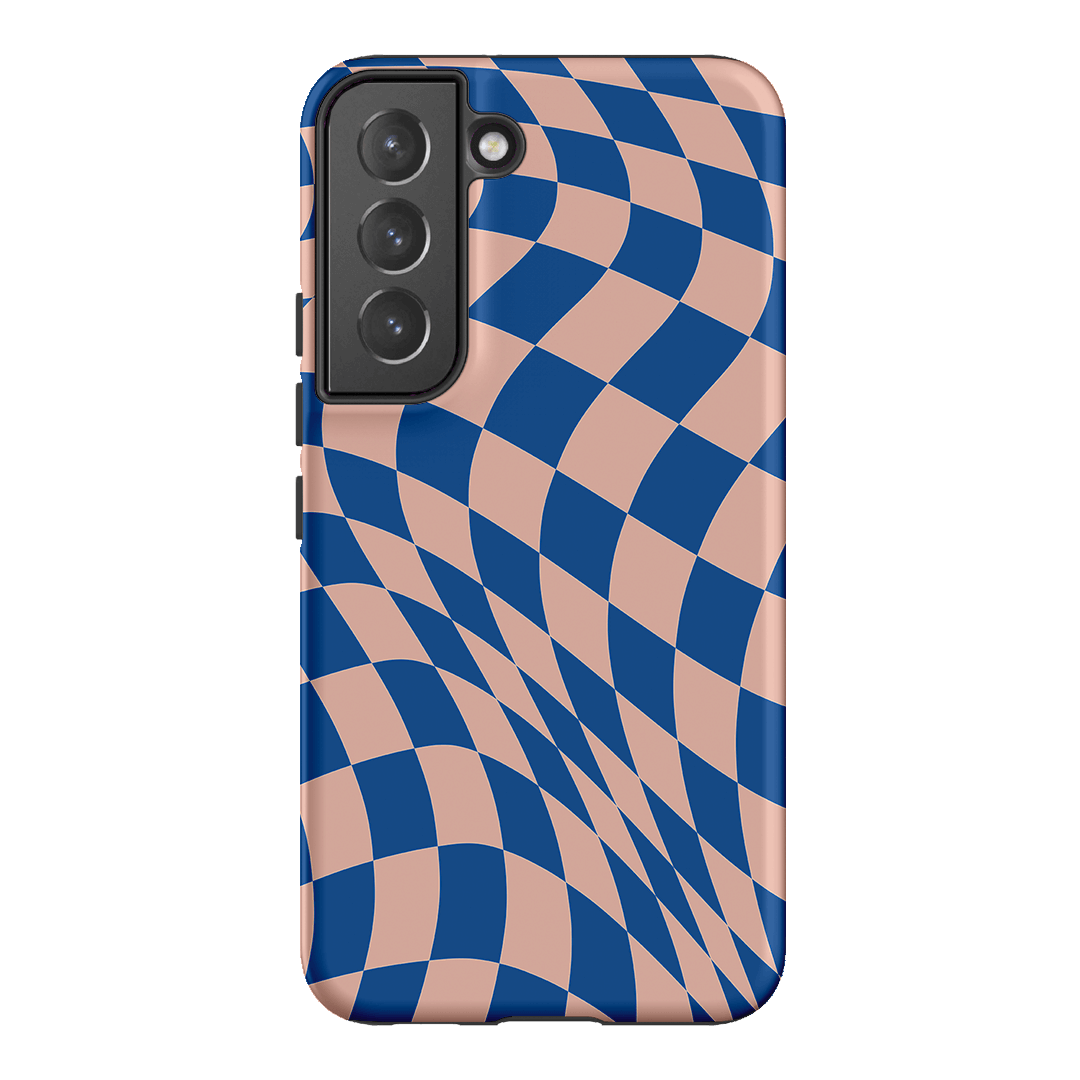 Wavy Check Cobalt on Blush Matte Case Matte Phone Cases Samsung Galaxy S22 / Armoured by The Dairy - The Dairy